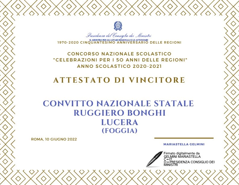 Premio Nazionale prestigioso per il Convitto Bonghi